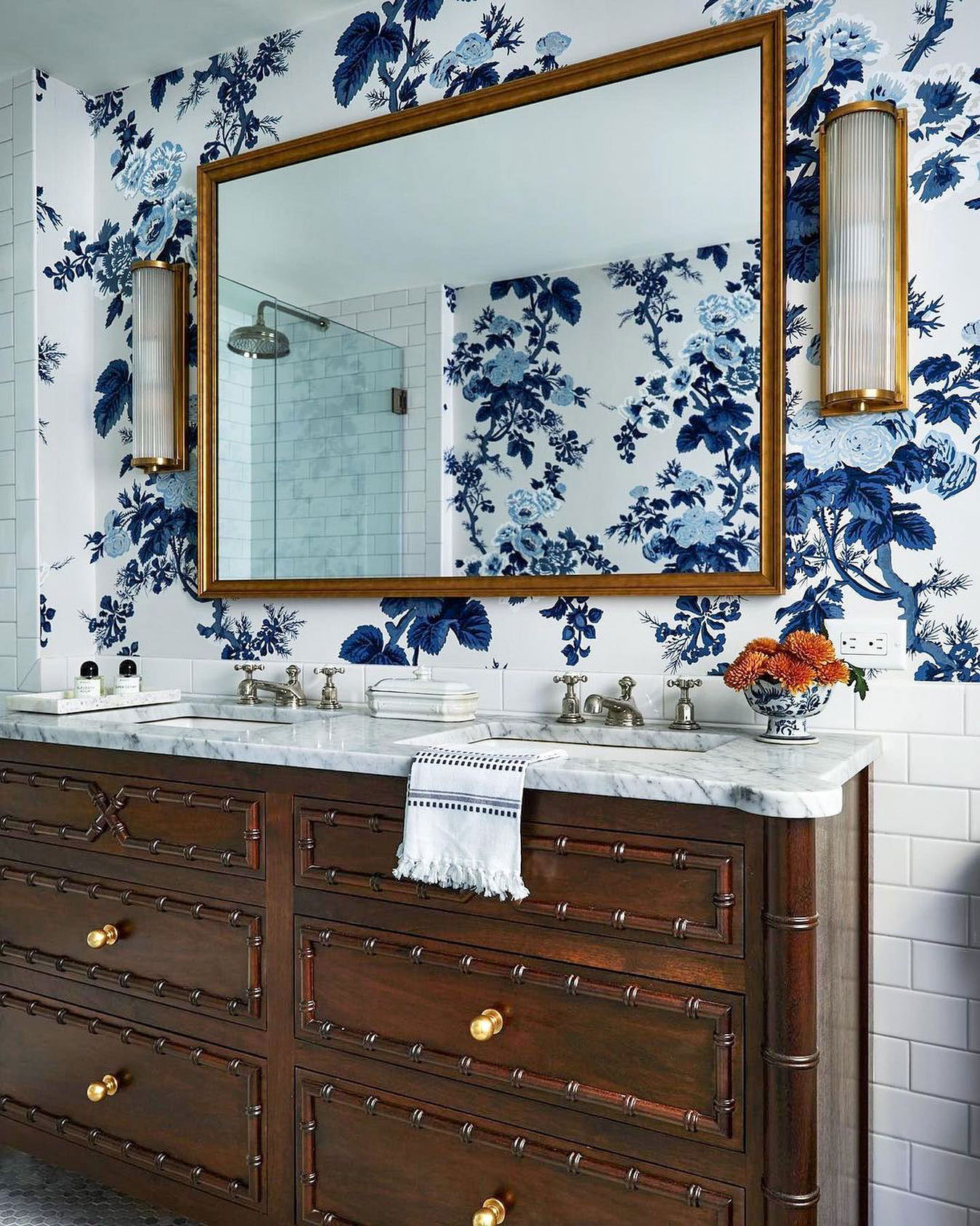 Blue Floral Bathroom Wallpaper